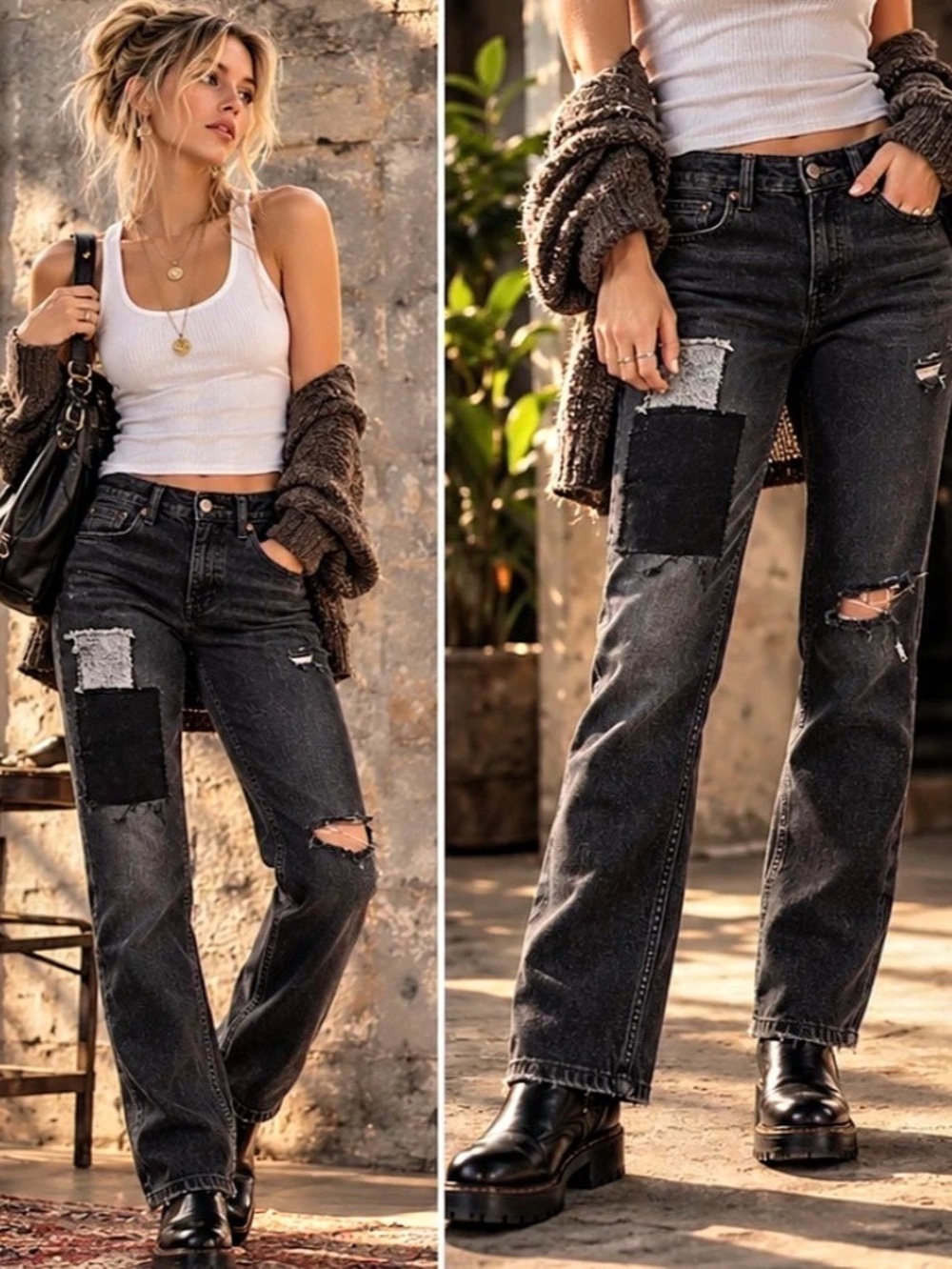 Levi’s 511 Black Distressed Boyfriend Jeans 30x30 Patchwork Grunge